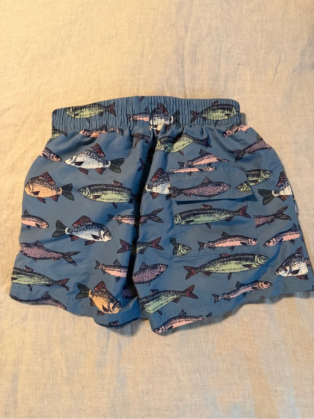 Pink Chicken BOYS SWIM TRUNK, BLUESTONE MULTI FISHIES, 5T